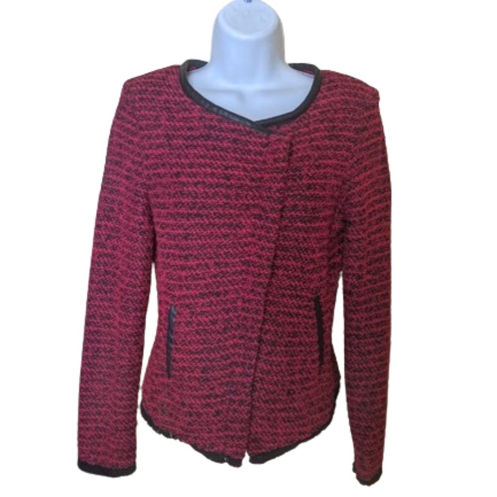 Red Black Knit Blazer Jacket Size XS